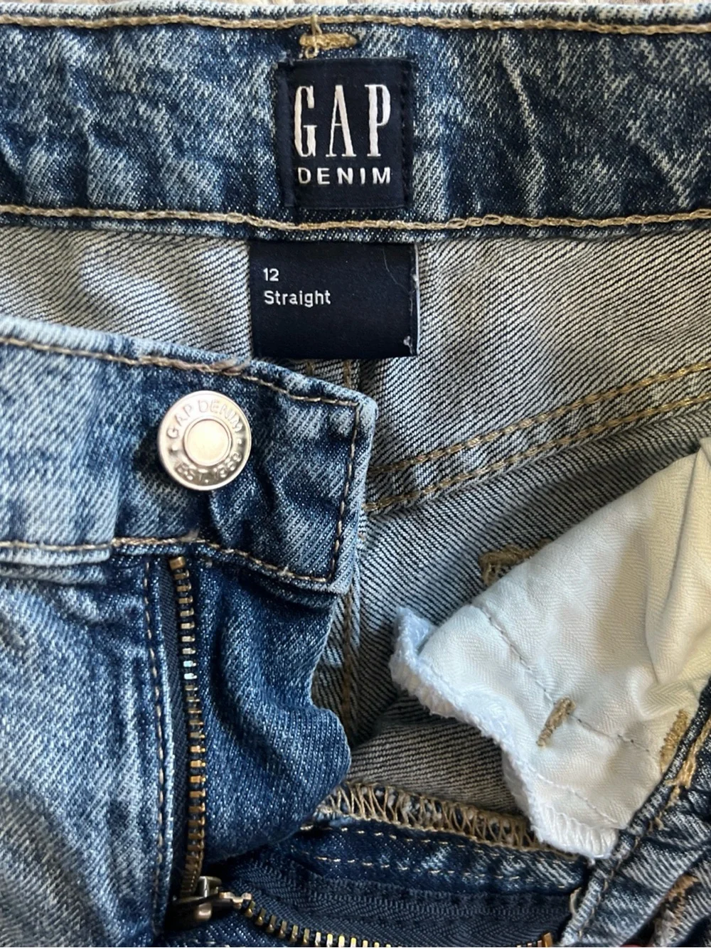 GAP Kids Girls Straight Jeans Medium Wash Raw Hem Size 12 Adjustable Waist